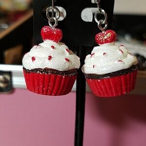 Cupcake Red Earrings 1" Food